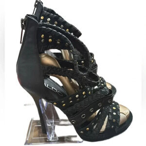 ALDO Glamour Black Gold studded strapy High Heels